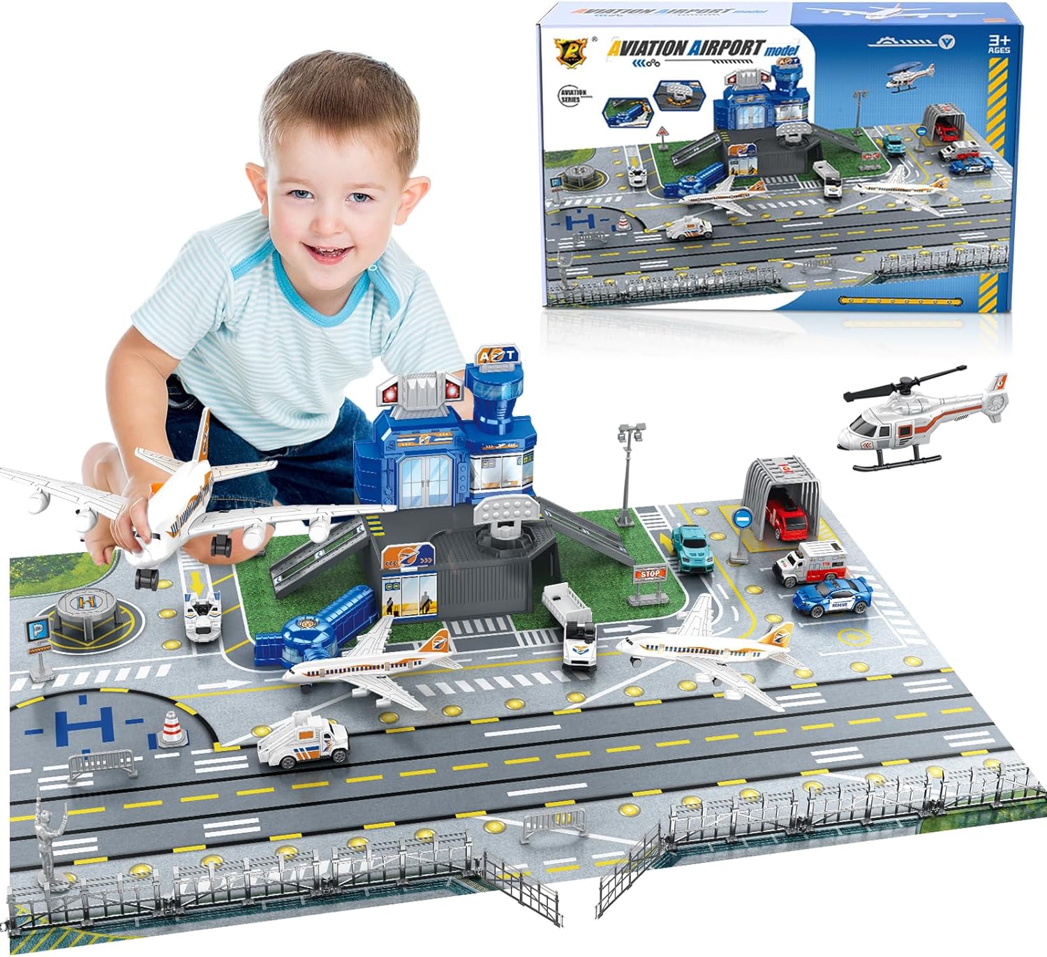 Model Airplane Plastic - Children's Airport Scene Toy Set with